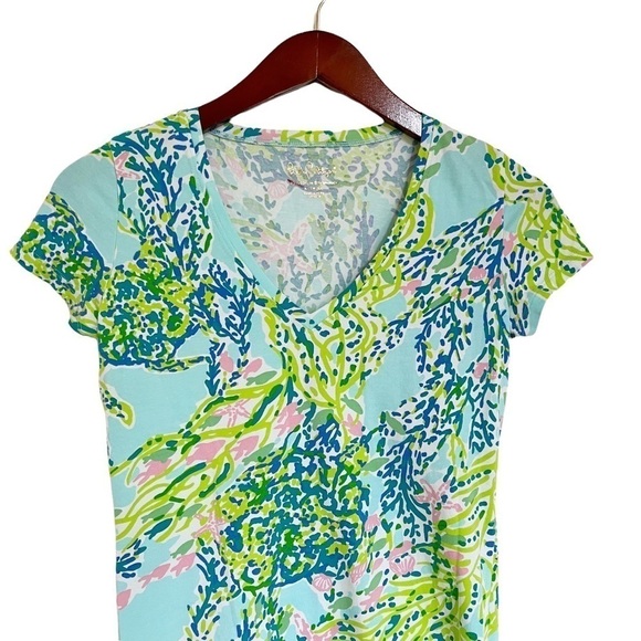 LILLY PULITZER V Neck Coral Reef Print Top Size XXS in Light Blue, Pink, Yellow - Picture 2 of 11